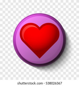 transparent heart button.Design vector heart icon button, love element symbol graphic.
