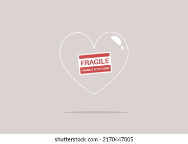 A Transparent Heart With A Fragile Sticker On It, A Heartbreak Concept