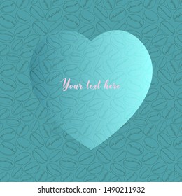 Transparent heart shape on a turquoise ornament coffee bean. Hand drawn vector graphic colored illustration.