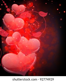 Transparent hearts and curled  floral elements. Valentine's Day romantic background.
