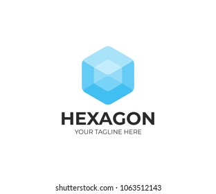 Transparent hexagon logo template. Transparent cube vector design. Hexagonal shape logotype