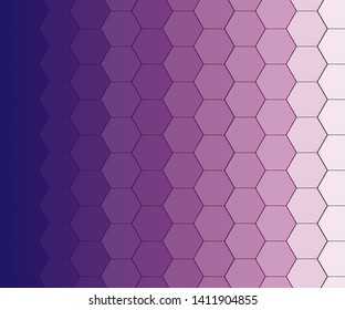 Transparent hexagon pattern on a blue, purple and white gradient background. Simple pattern vector background 