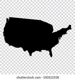 Transparent - high detailed black map of United States of America USA. Vector illustration eps 10.