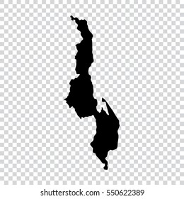 Transparent - high detailed black map of Malawi. Vector illustration eps 10.