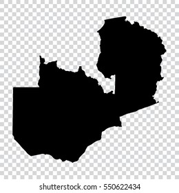Transparent - high detailed black map of Zambia. Vector illustration eps 10.