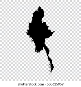 Transparent - high detailed black map of Myanmar. Vector illustration eps 10.