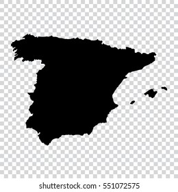 Transparent - high detailed black map of Spain. Vector illustration eps 10.