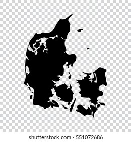 Transparent - high detailed black map of Denmark. Vector illustration eps 10.