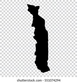 Transparent - high detailed black map of Togo. Vector illustration eps 10.