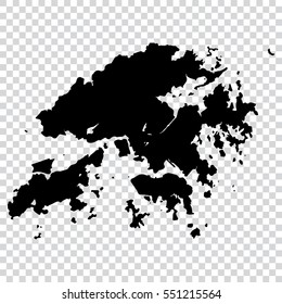 Transparent - high detailed black map of Hong Kong. Vector illustration eps 10.