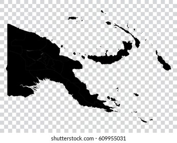 Transparent - high detailed black map of Papua New Guinea. Vector illustration eps 10.