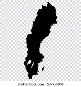 Transparent - high detailed black map of Sweden. Vector illustration eps 10.