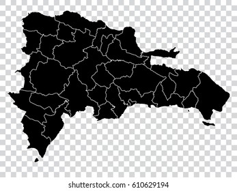 Transparent - high detailed black map of Dominican Republic. Vector illustration eps 10.