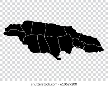 Transparent - high detailed black map of Jamaica. Vector illustration eps 10.