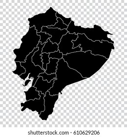 Transparent - high detailed black map of Ecuador. Vector illustration eps 10.