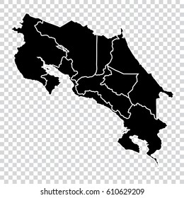 Transparent - high detailed black map of Costa Rica. Vector illustration eps 10.