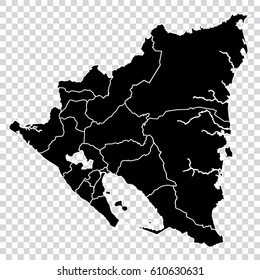 Transparent - high detailed black map of Nicaragua. Vector illustration eps 10.