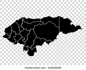 Transparent - high detailed black map of Honduras. Vector illustration eps 10.