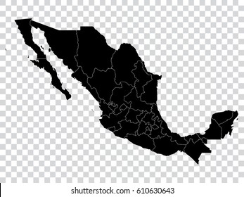Transparent - high detailed black map of Mexico. Vector illustration eps 10.