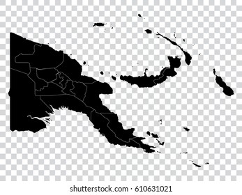 Transparent - high detailed black map of Papua New Guinea. Vector illustration eps 10.