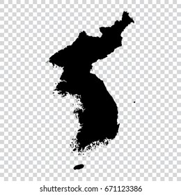 Transparent - high detailed black map of North Korea. Vector illustration eps 10.