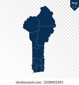 Transparente - Mapa Azul Alto Detallado de Benin. Vector eps10.