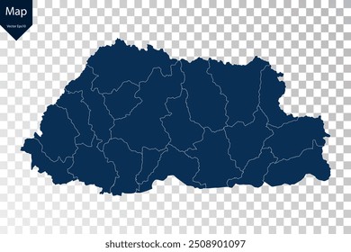 Transparente - Mapa azul alto detallado de Bután. Vector eps10.