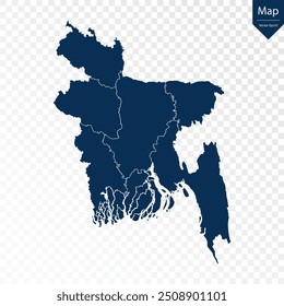Transparente - Mapa Azul Alto Detallado de Bangladesh. Vector eps10.