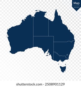 Transparent - High Detailed Blue Map of Australia. Vector eps10.