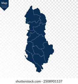 Transparente - Mapa azul alto detallado de Albania. Vector eps10.