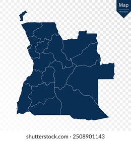 Transparente - Mapa azul de Angola detalhado. Vetor eps10.