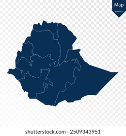 Transparente - Mapa azul alto detallado de Etiopía. Vector eps10.