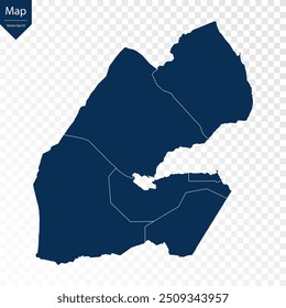 Transparent - High Detailed Blue Map of Djibouti. Vector eps10.