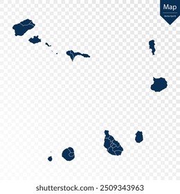 Transparent - High Detailed Blue Map of Cape Verde. Vector eps10.