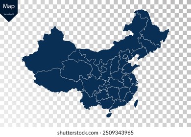 Transparente - Mapa azul alto detallado de China. Vector eps10.