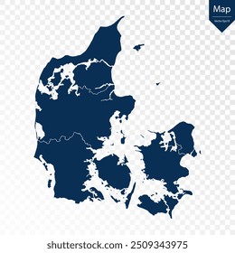 Transparent - High Detailed Blue Map of Denmark. Vector eps10.