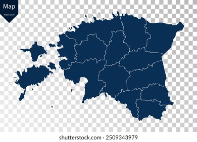 Transparent - High Detailed Blue Map of Estonia. Vector eps10.