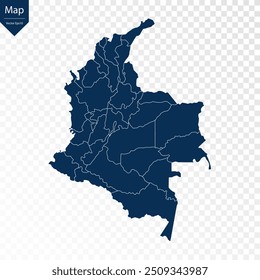 Transparente - Mapa Azul Alto Detallado de Colombia. Vector eps10.