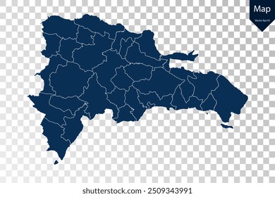 Transparent - High Detailed Blue Map of Dominican Republic. Vector eps10.