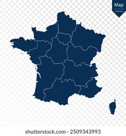 Transparente - Mapa azul detalhado da França. Vetor eps10.