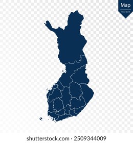 Transparent - High Detailed Blue Map of Finland. Vector eps10.