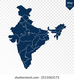 Transparent - High Detailed Blue Map of India. Vector eps10.