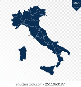 Transparente - Mapa Azul Alto Detallado de Italia. Vector eps10.