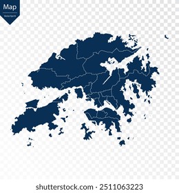 Transparent - High Detailed Blue Map of Hong Kong. Vector eps10.