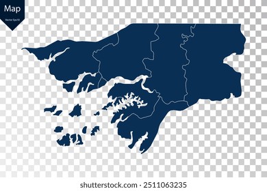 Transparente - Mapa Azul Alto Detallado de Guinea Bissau. Vector eps10.