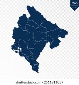 Transparente - Mapa Azul Alto Detallado de Montenegro. Vector eps10.