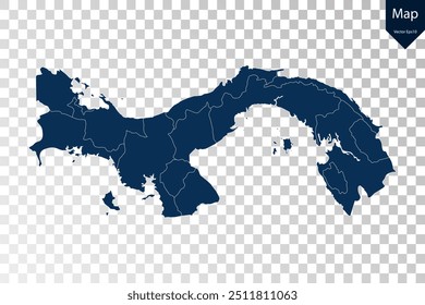 Transparente - Mapa Azul Alto Detallado de Panamá. Vector eps10.