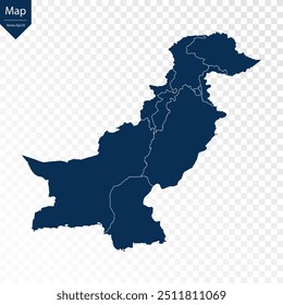 Transparent - Blaue Karte von Pakistan mit hohen Details. Vektor eps10.