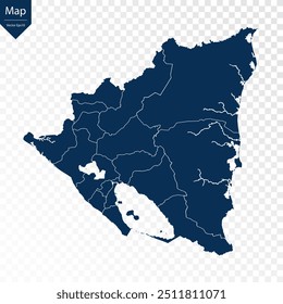 Transparente - Mapa Azul Alto Detallado de Nicaragua. Vector eps10.