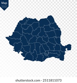 Transparente - Mapa Azul Alto Detallado de Rumania. Vector eps10.